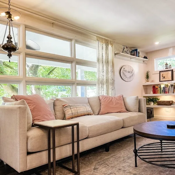 cozy cottage living room and tv